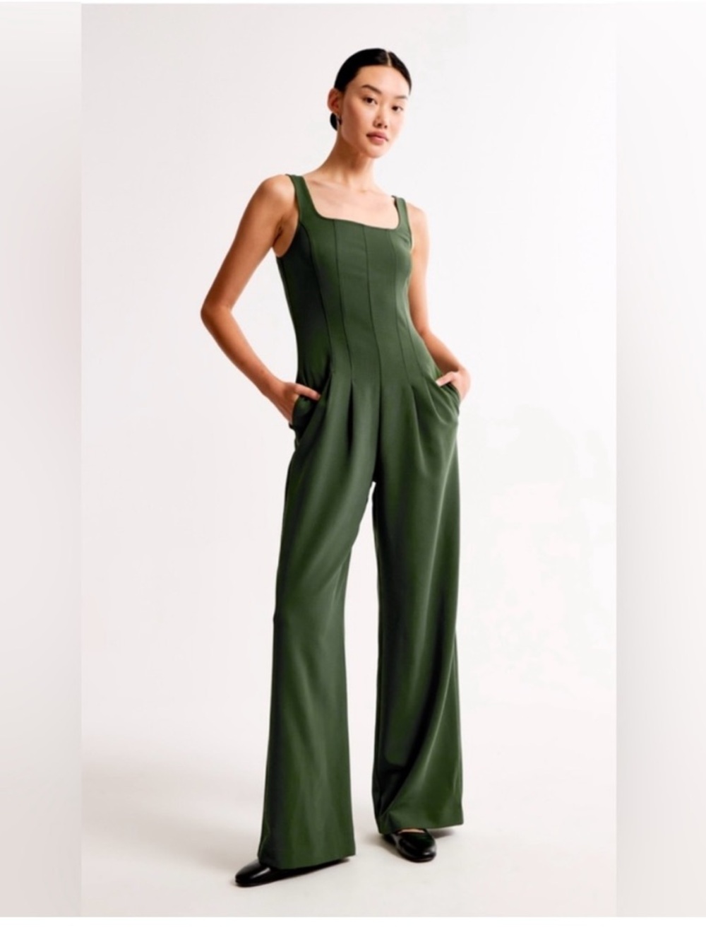 Abercrombie & Fitch Squareneck Seamed Jumpsuit in dark green size small NWT